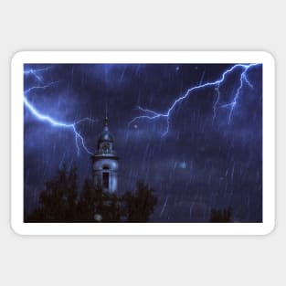 Old chapel in rainy night Sticker